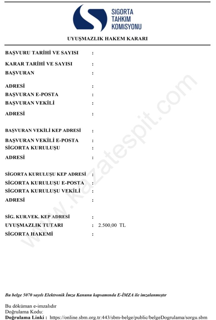 Uyuşmazlık Hakem Kararı