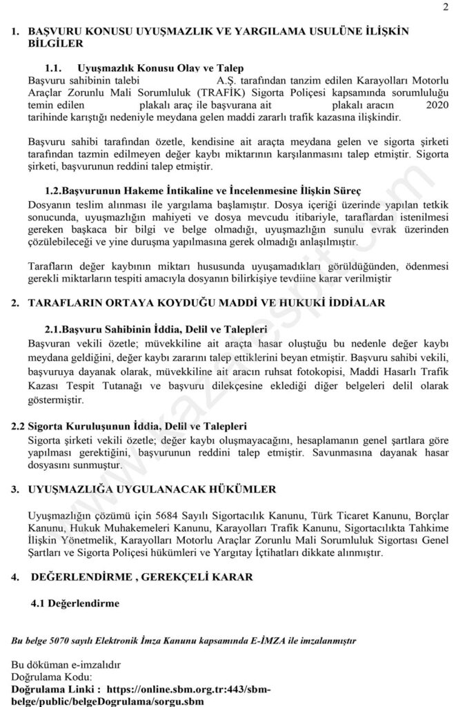 Uyuşmazlık Hakem Kararı